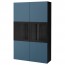 БЕСТО Комбинация д/хранения+стекл дверц - черно-коричневый Вальвикен/темно-синий прозрачное стекло