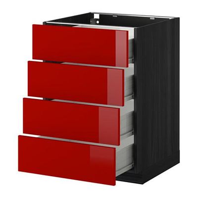 МЕТОД / ФОРВАРА Напольн шкаф 4 фронт панели/4 ящика - 60x60 см, Рингульт глянцевый красный, под дерево черный МЕТОД / ФОРВАРА Напольн шкаф 4 фронт панели/4 ящика - 60x60 см, Рингульт глянцевый красный, под дерево черный