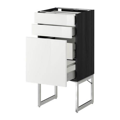 МЕТОД / МАКСИМЕРА Напольн шкаф 3фронт пнл/2низ/2ср ящ - под дерево черный, Рингульт глянцевый белый, 40x37x60 см