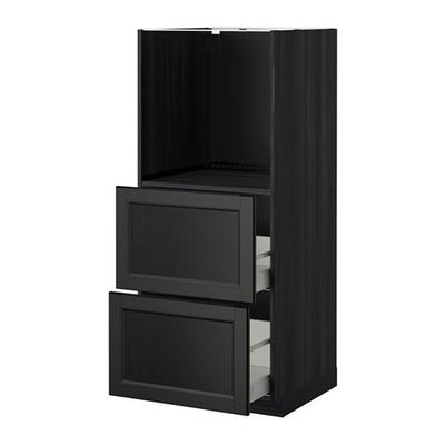 МЕТОД / МАКСИМЕРА Высокий шкаф с 2 ящиками д/духовки - Лаксарби черно-коричневый, под дерево черный