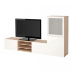 БЕСТО Шкаф для ТВ, комбин/стеклян дверцы - под беленый дуб/Сельсвикен глянцевый/белый матовое стекло, направляющие ящика, плавно закр БЕСТО Шкаф для ТВ, комбин/стеклян дверцы - под беленый дуб/Сельсвикен глянцевый/белый матовое стекло, направляющие ящика, плавно закр