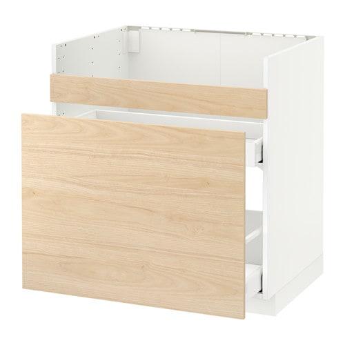 МЕТОД Напол шк д/мойки ХАВСЕН/3фасада/2ящ - белый, Аскерсунд под светлый ясень, 80x60 см МЕТОД Напол шк д/мойки ХАВСЕН/3фасада/2ящ - белый, Аскерсунд под светлый ясень, 80x60 см