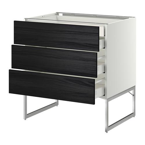 МЕТОД / МАКСИМЕРА Напольн шкаф 3фронт пнл/2низ/2ср ящ - белый, Тингсрид под дерево черный, 80x60x60 см МЕТОД / МАКСИМЕРА Напольн шкаф 3фронт пнл/2низ/2ср ящ - белый, Тингсрид под дерево черный, 80x60x60 см