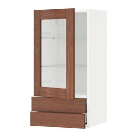 МЕТОД / МАКСИМЕРА Навесной шкаф/стекл дверца/2 ящика - белый, Филипстад коричневый, 40x80 см