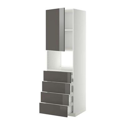МЕТОД / ФОРВАРА Высок шкаф д/духовки/дверца/4ящика - 60x60x200 см, Рингульт глянцевый серый, белый