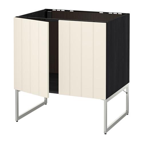 МЕТОД Напольн шкаф д раковины+2 двери - под дерево черный, Хитарп белый с оттенком