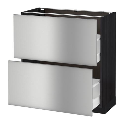 МЕТОД / МАКСИМЕРА Напольный шкаф с 2 ящиками - под дерево черный, Гревста нержавеющ сталь, 80x37 см