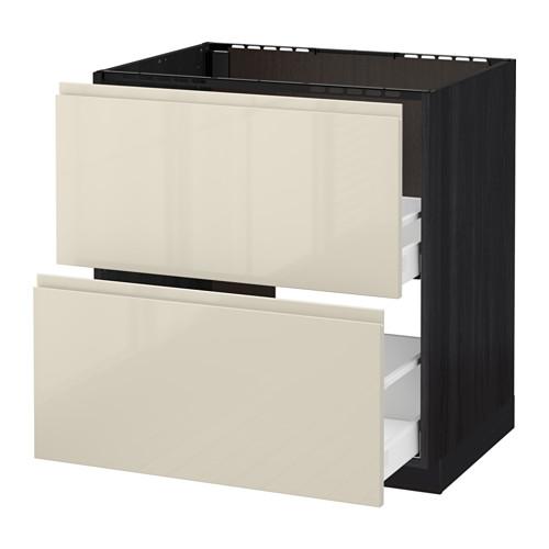 МЕТОД / МАКСИМЕРА Напольн шк п-мойку+2фрнт пнл/2 ящ - под дерево черный, Воксторп глянцевый светло-бежевый, 80x60 см МЕТОД / МАКСИМЕРА Напольн шк п-мойку+2фрнт пнл/2 ящ - под дерево черный, Воксторп глянцевый светло-бежевый, 80x60 см