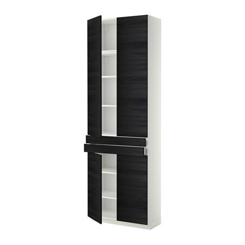 МЕТОД / МАКСИМЕРА Высокий шкаф+полки/2 ящика/4 дверцы - белый, Тингсрид под дерево черный МЕТОД / МАКСИМЕРА Высокий шкаф+полки/2 ящика/4 дверцы - белый, Тингсрид под дерево черный