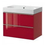 ГОДМОРГОН/БРОВИКЕН Шкаф для раковины с 2 ящ - глянцевый красный/светло-серый