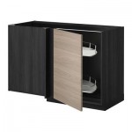 МЕТОД Угловой напол шкаф с выдвижн секц - Брокхульт под грецкий орех светло-серый, под дерево черный МЕТОД Угловой напол шкаф с выдвижн секц - Брокхульт под грецкий орех светло-серый, под дерево черный