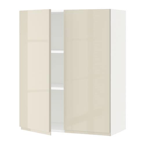 МЕТОД Навесной шкаф с полками/2дверцы - белый, Воксторп глянцевый светло-бежевый, 80x100 см МЕТОД Навесной шкаф с полками/2дверцы - белый, Воксторп глянцевый светло-бежевый, 80x100 см