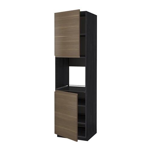 МЕТОД Высок шкаф д/духовки/2дверцы/полки - под дерево черный, Воксторп под грецкий орех, 60x60x220 см