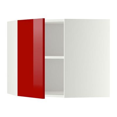 МЕТОД Угловой навесной шкаф с полками - 68x60 см, Рингульт глянцевый красный, белый
