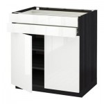 МЕТОД / ФОРВАРА Напольный шкаф/2дверцы/2ящика - Рингульт глянцевый белый, под дерево черный