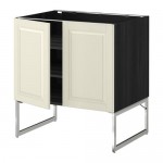 МЕТОД Напол шкаф с полками/2двери - под дерево черный, Будбин белый с оттенком, 80x60x60 см