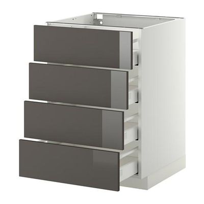 МЕТОД / МАКСИМЕРА Напольн шкаф 4 фронт панели/4 ящика - 60x60 см, Рингульт глянцевый серый, белый МЕТОД / МАКСИМЕРА Напольн шкаф 4 фронт панели/4 ящика - 60x60 см, Рингульт глянцевый серый, белый