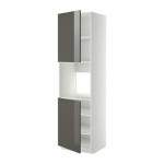 МЕТОД Высок шкаф д/духовки/2дверцы/полки - 60x60x220 см, Рингульт глянцевый серый, белый