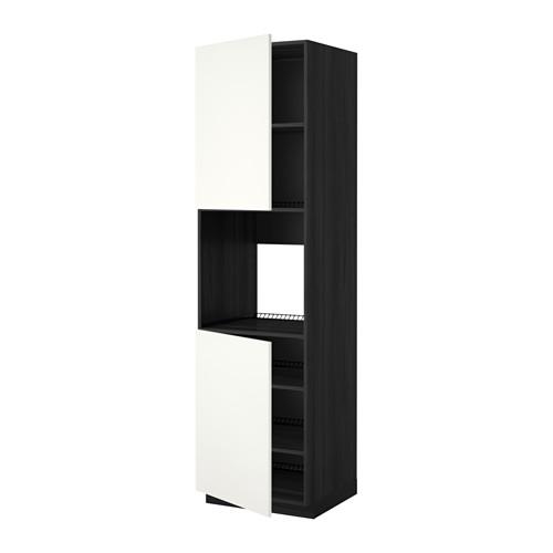 МЕТОД Высок шкаф д/духовки/2дверцы/полки - под дерево черный, Хэггеби белый, 60x60x220 см