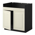 МЕТОД Напольн шкаф д двойн мойки ДУМШЁ - Будбин белый с оттенком, под дерево черный