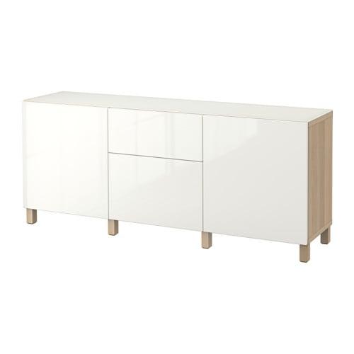 БЕСТО Комб для хран с дверц/ящ - под беленый дуб/Сельсвикен глянцевый/белый, направляющие ящика, плавно закр БЕСТО Комб для хран с дверц/ящ - под беленый дуб/Сельсвикен глянцевый/белый, направляющие ящика, плавно закр