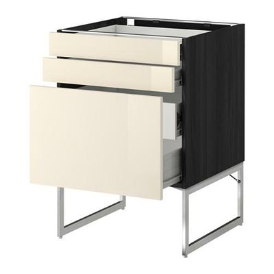 МЕТОД / ФОРВАРА Напольн шкаф 3фронт пнл/2низ/2ср ящ - 60x60x60 см, Рингульт глянцевый кремовый, под дерево черный МЕТОД / ФОРВАРА Напольн шкаф 3фронт пнл/2низ/2ср ящ - 60x60x60 см, Рингульт глянцевый кремовый, под дерево черный