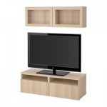 БЕСТО Шкаф для ТВ, комбин/стеклян дверцы - Лаппвикен/Синдвик под беленый дуб, прозрачное стелко, направляющие ящика, плавно закр БЕСТО Шкаф для ТВ, комбин/стеклян дверцы - Лаппвикен/Синдвик под беленый дуб, прозрачное стелко, направляющие ящика, плавно закр