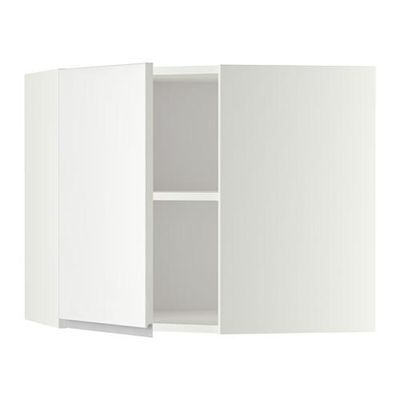 МЕТОД Угловой навесной шкаф с полками - 68x60 см, Нодста белый/алюминий, белый