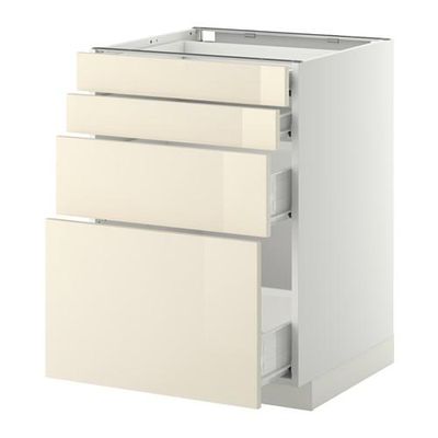 МЕТОД / ФОРВАРА Напольн шкаф 4 фронт панели/4 ящика - 60x60 см, Рингульт глянцевый кремовый, белый