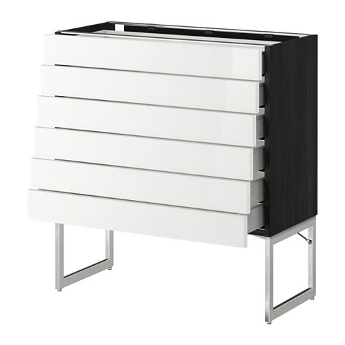 МЕТОД / МАКСИМЕРА Напольн шкаф 6фронт пнл/6 низ ящ - под дерево черный, Рингульт глянцевый белый, 80x37x60 см