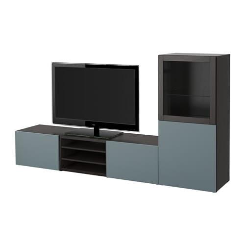 БЕСТО Шкаф для ТВ, комбин/стеклян дверцы - черно-коричневый/Вальвикен серо-бирюзовый, прозрачное стекло, направляющие ящика,нажимные БЕСТО Шкаф для ТВ, комбин/стеклян дверцы - черно-коричневый/Вальвикен серо-бирюзовый, прозрачное стекло, направляющие ящика,нажимные