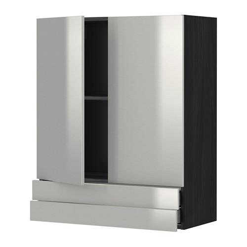 МЕТОД / МАКСИМЕРА Навесной шкаф/2дверцы/2ящика - под дерево черный, Гревста нержавеющ сталь, 80x100 см МЕТОД / МАКСИМЕРА Навесной шкаф/2дверцы/2ящика - под дерево черный, Гревста нержавеющ сталь, 80x100 см