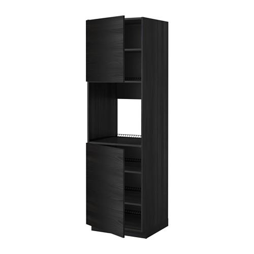 МЕТОД Высок шкаф д/духовки/2дверцы/полки - под дерево черный, Тингсрид под дерево черный, 60x60x200 см