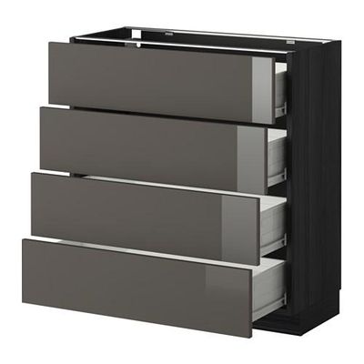 МЕТОД / ФОРВАРА Напольн шкаф 4 фронт панели/4 ящика - 80x37 см, Рингульт глянцевый серый, под дерево черный МЕТОД / ФОРВАРА Напольн шкаф 4 фронт панели/4 ящика - 80x37 см, Рингульт глянцевый серый, под дерево черный