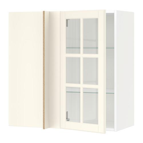 МЕТОД Углов навесн шк с полками/сткл дв - Будбин белый с оттенком, 88x37x80 см