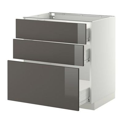 МЕТОД / ФОРВАРА Напольный шкаф с 3 ящиками - 80x60 см, Рингульт глянцевый серый, белый