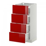 МЕТОД / ФОРВАРА Напольн шкаф 4 фронт панели/4 ящика - 40x37 см, Рингульт глянцевый красный, белый МЕТОД / ФОРВАРА Напольн шкаф 4 фронт панели/4 ящика - 40x37 см, Рингульт глянцевый красный, белый