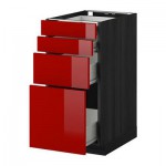 МЕТОД / ФОРВАРА Напольн шкаф 4 фронт панели/4 ящика - 40x60 см, Рингульт глянцевый красный, под дерево черный МЕТОД / ФОРВАРА Напольн шкаф 4 фронт панели/4 ящика - 40x60 см, Рингульт глянцевый красный, под дерево черный