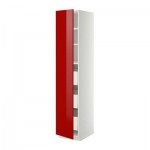 МЕТОД / МАКСИМЕРА Высокий шкаф с ящиками - 40x60x200 см, Рингульт глянцевый красный, белый