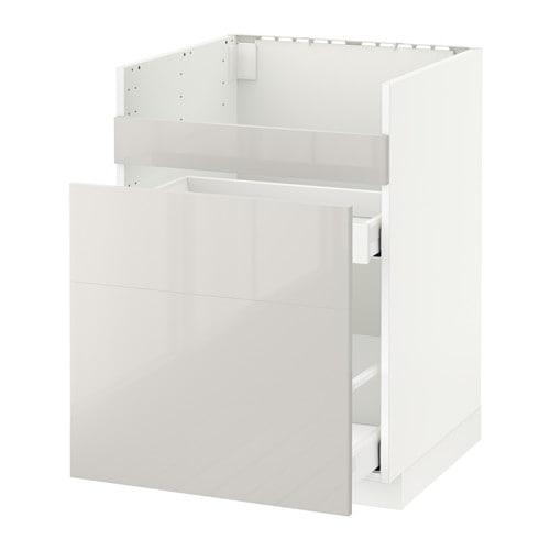 МЕТОД Напол шк д/мойки ХАВСЕН/3фасада/2ящ - белый, Рингульт глянцевый светло-серый, 60x60 см МЕТОД Напол шк д/мойки ХАВСЕН/3фасада/2ящ - белый, Рингульт глянцевый светло-серый, 60x60 см