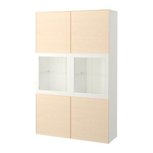 БЕСТО Комбинация д/хранения+стекл дверц - белый/Инвикен ясеневый шпон