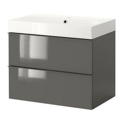 ГОДМОРГОН/БРОВИКЕН Шкаф для раковины с 2 ящ - глянцевый серый