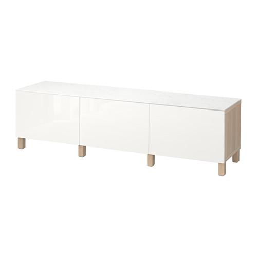 БЕСТО Комбинация для хранения с ящиками - под беленый дуб/Сельсвикен глянцевый/белый, направляющие ящика, плавно закр