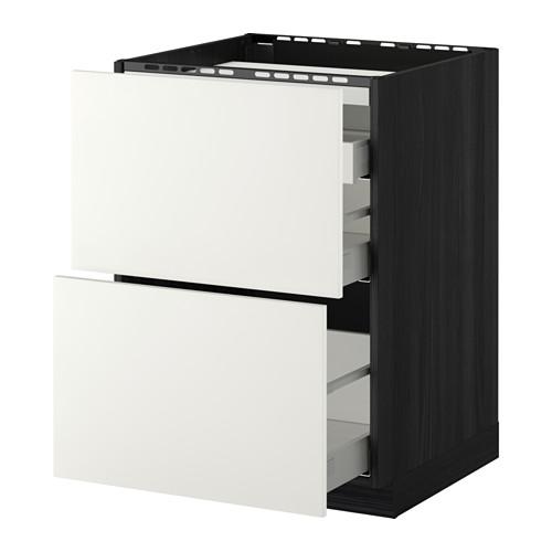 МЕТОД / МАКСИМЕРА Напольн шкаф/2 фронт пнл/3 ящика - под дерево черный, Хэггеби белый, 60x60 см МЕТОД / МАКСИМЕРА Напольн шкаф/2 фронт пнл/3 ящика - под дерево черный, Хэггеби белый, 60x60 см