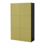 БЕСТО Комбинация для хранения с дверцами - черно-коричневый/светло-зеленый