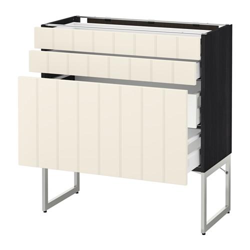 МЕТОД / МАКСИМЕРА Напольн шкаф 3фронт пнл/2низ/2ср ящ - под дерево черный, Хитарп белый с оттенком, 80x37x60 см МЕТОД / МАКСИМЕРА Напольн шкаф 3фронт пнл/2низ/2ср ящ - под дерево черный, Хитарп белый с оттенком, 80x37x60 см