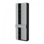 МЕТОД / ФОРВАРА Высокий шкаф+полки/2 ящика/4 дверцы - Веддинге серый, под дерево черный МЕТОД / ФОРВАРА Высокий шкаф+полки/2 ящика/4 дверцы - Веддинге серый, под дерево черный