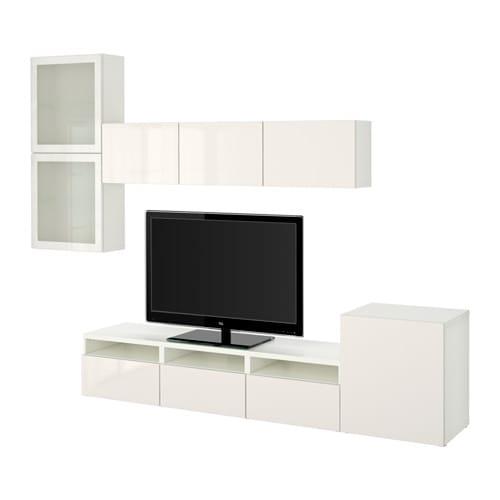 БЕСТО Шкаф для ТВ, комбин/стеклян дверцы - белый/Сельсвикен глянцевый/белый матовое стекло, направляющие ящика, плавно закр БЕСТО Шкаф для ТВ, комбин/стеклян дверцы - белый/Сельсвикен глянцевый/белый матовое стекло, направляющие ящика, плавно закр