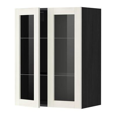 МЕТОД Навесной шкаф с полками/2 стекл дв - 60x80 см, Росдаль белый ясень, под дерево черный