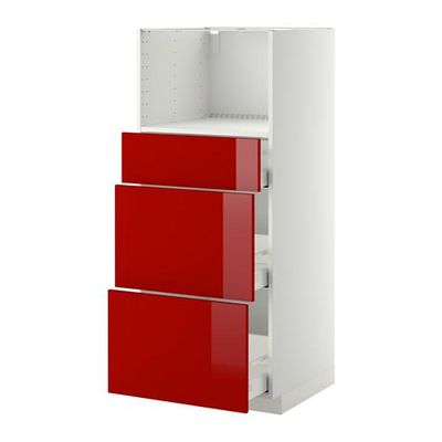 МЕТОД / МАКСИМЕРА Высокий шкаф д/СВЧ с 3 ящиками - Рингульт глянцевый красный, белый